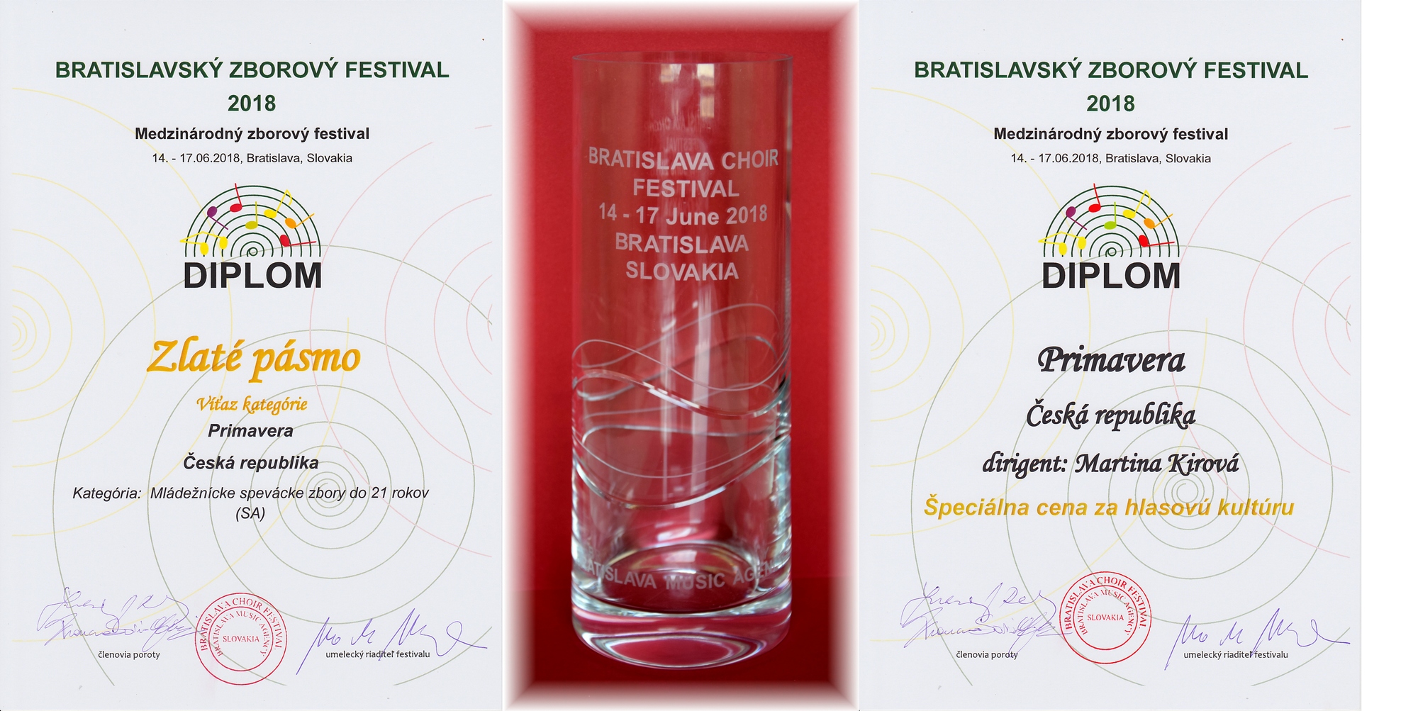 Bratislava Choir Festival 2018:  Zlaté pásmo a vítěz kategorie mládežnické pěvecké sbory, Speciální cena za hlasovou kulturu